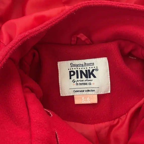 PINKdouble buttonhoodedGirls Red color COAT size 5-6”